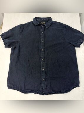 Banana Republic Men’s Slim Short Sleeve Navy Blue Linen Shirt Size Large